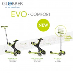 Globber哥輪步-2018新版EVO COMFORT-五合一兒童滑板車-綠/滑步車/學步車/三輪設計/適1~6歲/轉向鎖定/踏板/限50公斤-綠