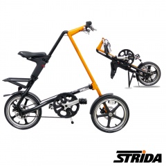 STRiDA速立達 LT特仕版16吋單速碟剎/皮帶傳動/折疊後可推行/三角形單車-黑橘