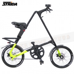 STRIDA速立達 18吋SX版折疊單車前後叉截色螢光黃皮帶碟剎三角形折疊單車-壓克力平光黑